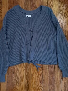 Aeropostale Slate Gray Tie-Front Knit Cardigan